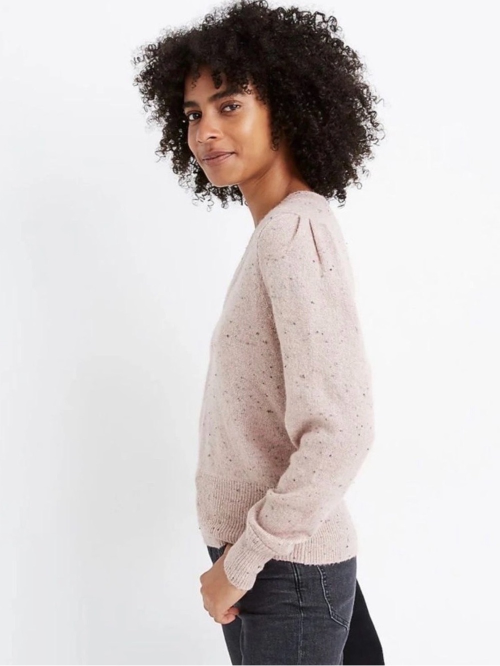 Madewell Donegal Westgate V-Neck Sweater in Coziest Yarn -size S Blush